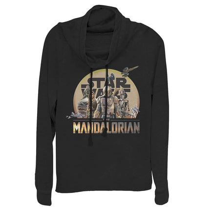 Fifth Sun Mandalorian Charcter Action Pose Women's Long Sleeve Cowl Neck Pullover, Black, X-Small