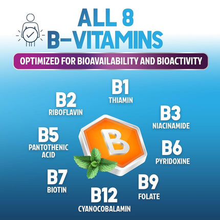Vitamin B Complex - All B Vitamins Including B12, B1, B2, B3, B5, B6, B7, B9, Folic Acid - Natural Energy Support - High Absorption Vitamin B Supplement - 60 Capsules
