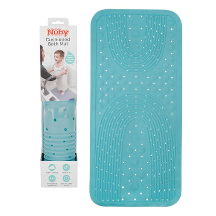 Nuby Cushioned Bath Mat – Non-Slip Bathtub Mat with Suction Cups, Soft Cushion for Tubs & Showers, Aqua