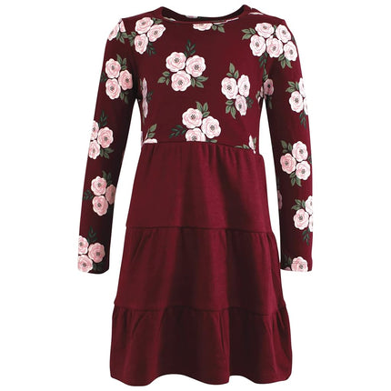Hudson Baby Baby Girls' Cotton Dresses, Burgundy Floral Black, 0-3 Months
