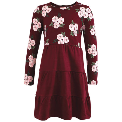 Hudson Baby Baby Girls' Cotton Dresses, Burgundy Floral Black, 0-3 Months