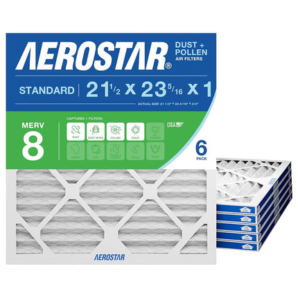 Aerostar 21 1/2x23 5/16x1 MERV 8, filtro de aire plisado, 21 1/2 x 23 5/16 x 1, caja de 6, hecho en EE. UU.