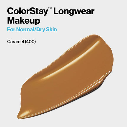 Liquid Foundation by Revlon, ColorStay Face Makeup for Normal and Dry Skin, SPF 20, Longwear Medium-Full Coverage with Matte Finish, Oil Free, 400 Caramel