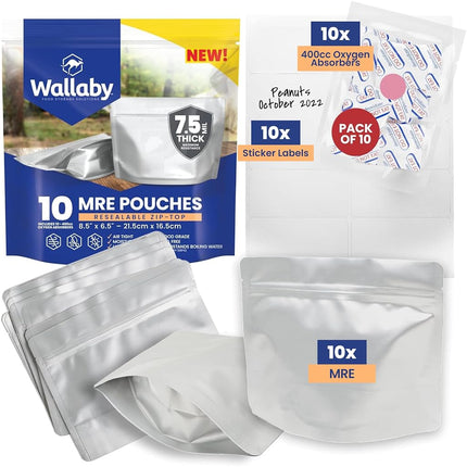 Wallaby MRE Mylar Bag Bundle - 10x (7.5 Mil - 6.5 