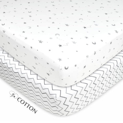 American Baby Company Lot de 2 draps de berceau en jersey de coton imprimé pour matelas de berceau standard et de tout-petit, motif étoile grise/zigzag gris, pour garçons et filles