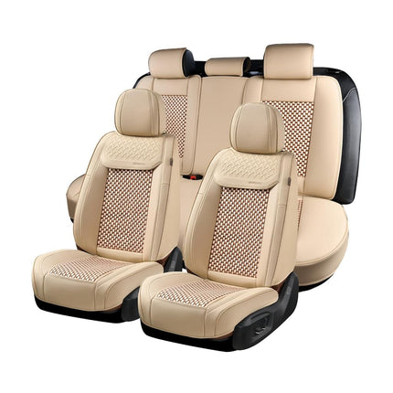 Housses de siège en cuir Coverado pour voiture, housses de siège de voiture imperméables complètes, housse de siège de voiture convertible 2 en 1, accessoires de voiture universels pour la plupart des voitures, SUV et camions beiges