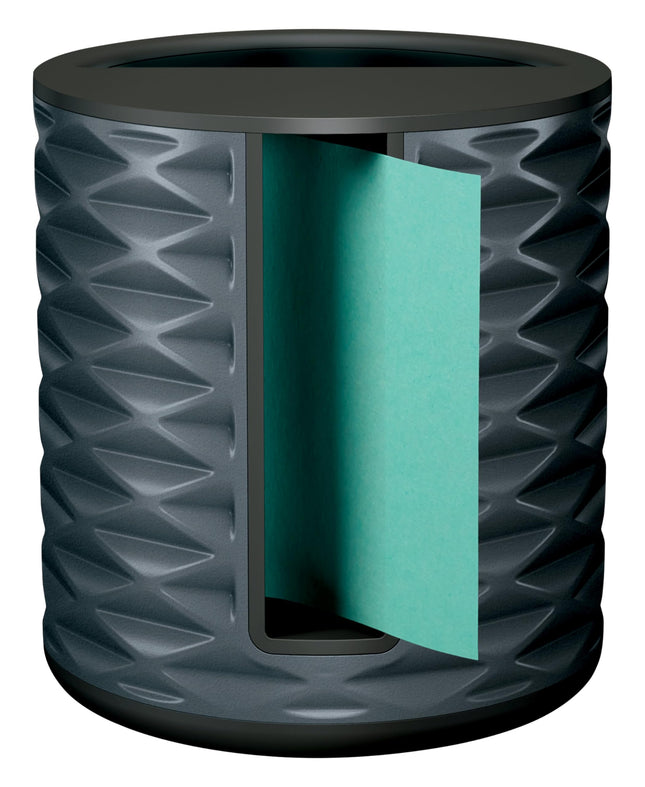 Dispensador de notas Post-it, diseño vertical, notas extraíbles, negro con patrón geométrico gris, 1 bloc de notas adhesivas Aqua Splash de 76 mm x 76 mm