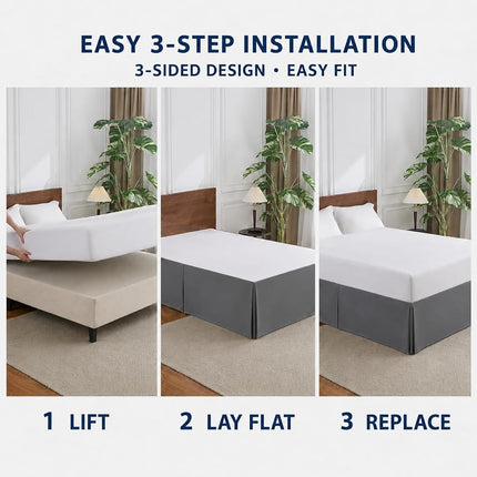 Cathay Home Double Brushed Microfiber Pleated Easy Fit Bed Skirt, Ultra Soft, Fade and Wrinkle Resistant - Gray, Full