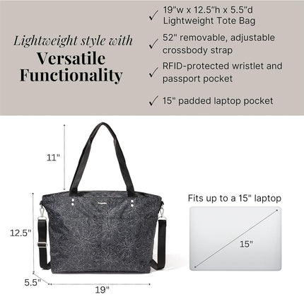 Baggallini Carryall Laptop Tote, Midnight Blossom Print, One Size
