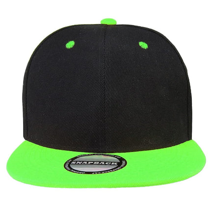 Classic Snapback Hat Cap Hip Hop Style Flat Bill Blank Solid Color Adjustable Size, 1pc Black/Green, One size