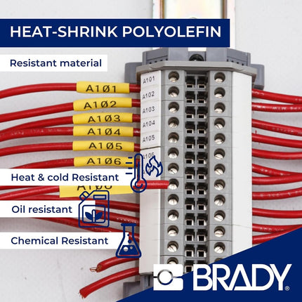 Brady M21-187-C-342 7' Length, 0.335" Width, B-342 Permasleeve Heat-Shrink Polyolefin, Black On White Color PermaSleeve Markers for BMP 21 Mobile Printer and IDPAL