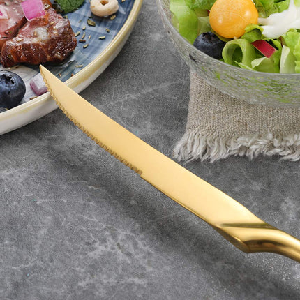 Lemeya 6 Pieces Steak Knife Set of 6, Standing Steak Knives,Mirror Polished,Dishwasher Safe(Gold)