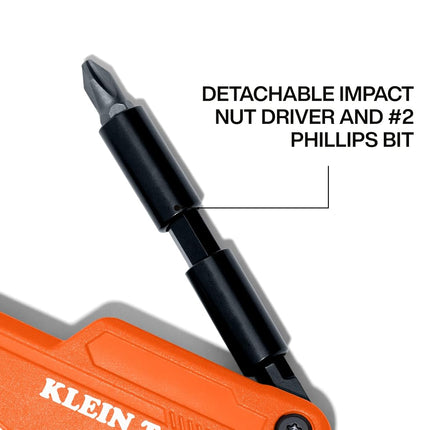 Klein Tools 44304 Folding FLICKBLADE Utility Knife, Compact, Removable Impact Driver, 1/4-Inch Nut Driver and #2 Phillips Bit