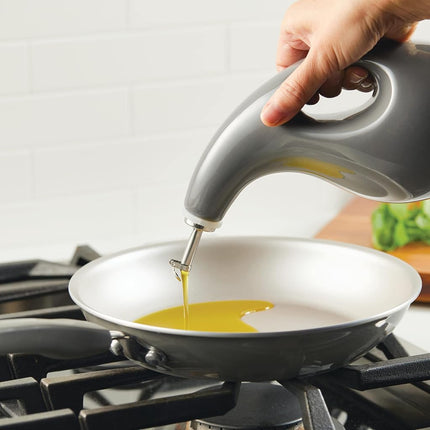Rachael Ray Vajilla Cerámica Botella Dispensadora de Aceite de Oliva Virgen Extra y Vinagre, Juego de 2 Piezas, Gris