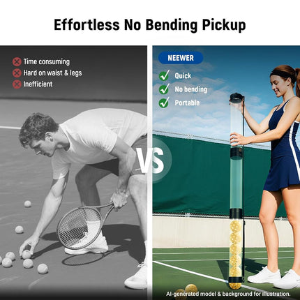 NEEWER Ball Retriever Tube Hopper for 18 Pickleballs & 21 Tennis Balls, Detachable 3 Section Ball Picker Upper Collector with Stopper, Adjustable Shoulder Strap for No Bending Pickup, PB01S