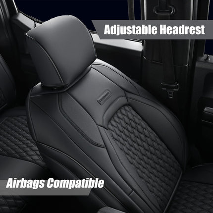 Coverado Wrangler JK Seat Covers, Waterproof Leather Car Front Seat Cover for Truck Pickup, Full Coverage Car Seat Cushion Protector Custom Fit for 2008-2012 Jeep Wrangler 2-Door/4-Door(Black)