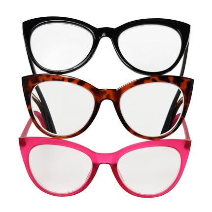 Betsey Johnson Lunettes de lecture lot de 3 à carreaux pour femme, noir, écaille de tortue, magenta, 1.5X