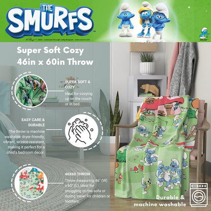 Franco Collectibles The Smurfs Bedding Super Soft Cozy Plush Throw, 46 in x 60 in, (Officially Licensed Product)