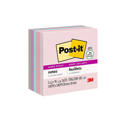 Post-it Recycled Sticky Notes 3" x 3" 5 Pads 2 Sticky Bali Collection Pastel Colours (Lavender, Apricot, Blue, Pink, Mint) 30% Recycled Paper (654-5SSNRP)