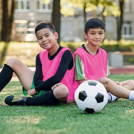 Sintege 12 Pcs Soccer Pinnies Pennies Jersey Scrimmage Vest Sports Practice Jersey Mesh Basketball Vest for Youth Adult Kids, Pink, Medium