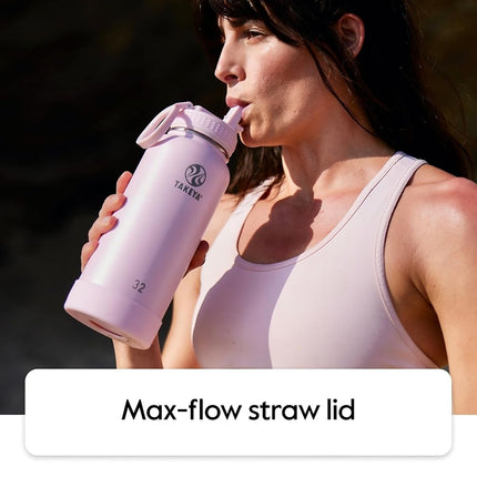 Takeya Actives Water Bottle with Straw Lid - Durable & Easy-Care Water Bottle with Stainless Steel Insulation - BPA-Free Lid with Carry Handle & Straw - Dishwasher-Safe - 40 oz, Lilac