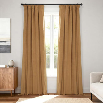 HPD Half Price Drapes Signature Velvet Thermal Blackout Curtains for Living Room 84 Inch Long (1 Panel) Rod Pocket Insulated Blackout Curtains for Bedroom Window Curtains, 50W x 84L, Amber Gold