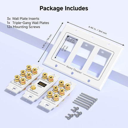 Cable Matters Triple Gang 7.1 Speaker Wall Plate with HDMI, Home Theater Wall Plate, Banana Plug Binding Post FacePlate, White