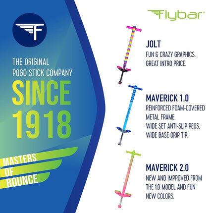 Flybar Maverick Pogo Stick for Kids Ages 5+, 40 to 80 Pounds, Perfect for Beginners, Easy Grip Handles, Anti-Slip Pegs, Outdoor Toys for Boys and Girls