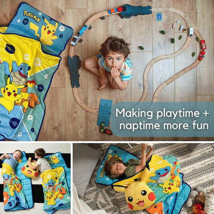 Franco Pokemon Anime Pikachu Tapis de sieste doux pour tout-petit avec oreiller et couverture, parfait pour la maternelle/la garderie/les voyages/le sac de couchage, 21" x 45" (Produit officiel Pokémon) par