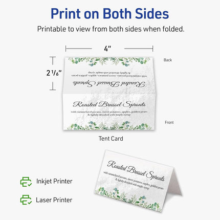 Avery Printable Rectangle Tent Cards with Sure Feed Technology, 2-1/6" x 4", Glossy White Cardstock, Print-to-the-Edge, Laser/Inkjet, 200 Total, Great for Table Talkers, Promotional Signs, and More