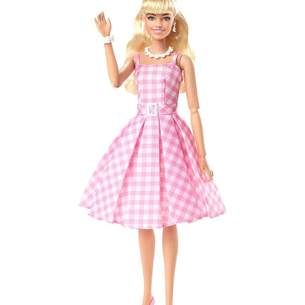 Barbie The Movie Doll, Margot Robbie as Barbie, Collectible Doll Wearing Pink and White Gingham Dress with Daisy Chain Necklace