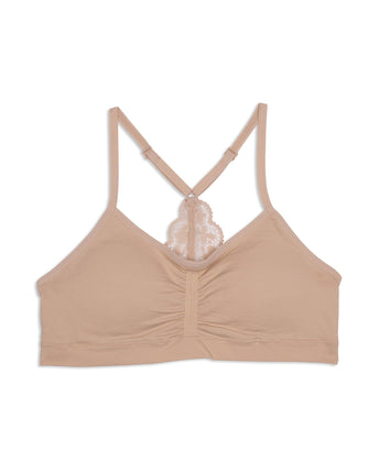 Maidenform Girls Seamless Ruched Crop Bra, Beige, 