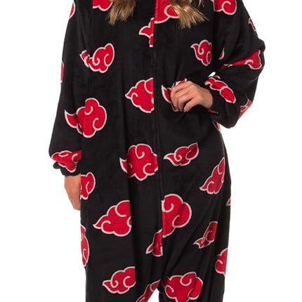 Bioworld Naruto Kigurumi Shippuden Nubes Rojas Akatsuki Anime Traje de una Pieza para Adultos Pijama Union Suit para Hombres y Mujeres, Cloudv1, S-M