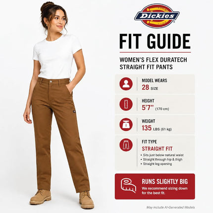 Dickies Women's Flex Duratech Straight Fit Pants, Black, 12