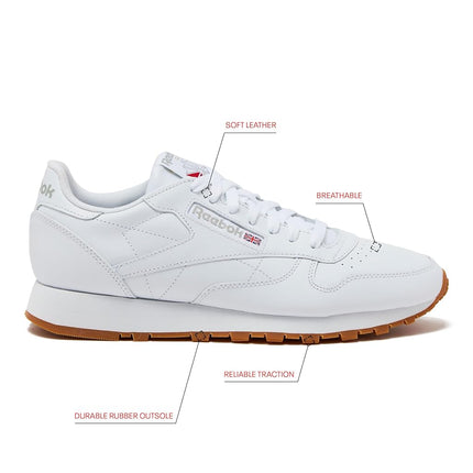Reebok Men's Classic Leather Sneakers, Footwear White/Pure Grey3/Reebok Gum3, 12 UK