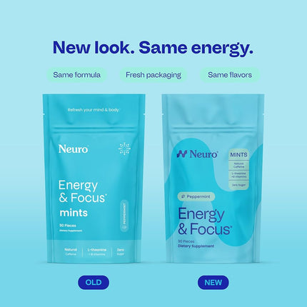 NeuroGum Neuro Mints Nootropic Energy Caffeine | 40mg + 60mg L-theanine B Vitamins for and Focus Sugar Free Vegan Keto Supplement Adults Mint 90 Bulk Bag
