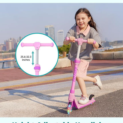 Gotrax K03 Kick Scooter for Kids, 5" LED Lighted Wheels and Adjustable Handlebars, Lightweight Design and Anti-Slip Deck, Max Load 110 Lbs, Kids Scooter for Boys & Girls Ages 3+, Pink
