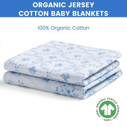 Delta Children 100% Organic Jersey Cotton Baby Receiving Blankets for Girls and Boys � 30x40 Inches - GOTS Certified (Pack of 2), Blue Botanicals
