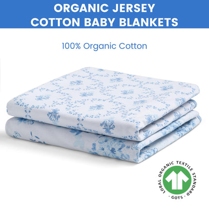 Delta Children 100% Organic Jersey Cotton Baby Receiving Blankets for Girls and Boys � 30x40 Inches - GOTS Certified (Pack of 2), Blue Botanicals