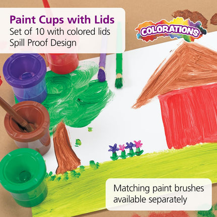 Colorations Air-Tight No-Mess Paint Cups for Kids Classroom and At Home Supplies for Young Artists (10 Pack)