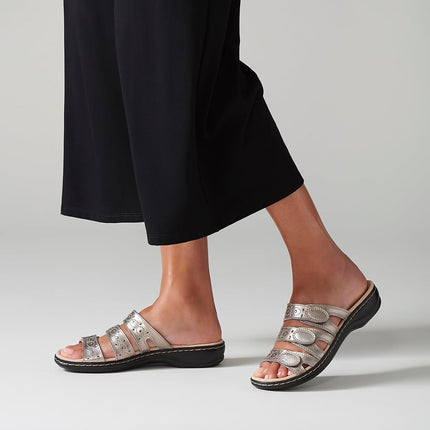 CLARKS Women's Leisa Cacti Slide Sandal, White Leather, 9.5 W US