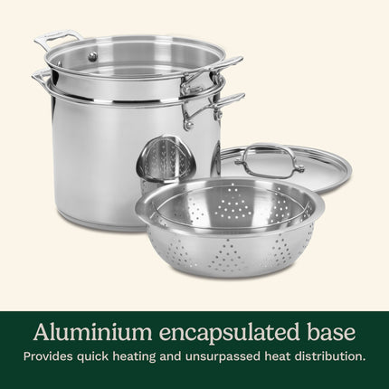 Cuisinart 77-412 Chef's Classic Acier inoxydable Ensemble 4 pièces pour pâtes/cuiseur vapeur 12 pintes, Acier inoxydable