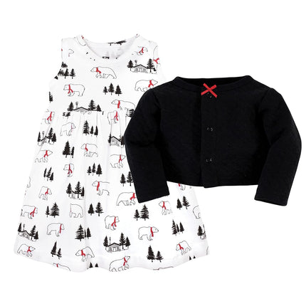 Cárdigan y vestido acolchados Hudson Baby para niña, talla única, oso invernal, 9-12 meses