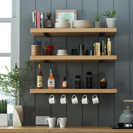 Heavy Duty Shelf Brackets 12 inch (1/5") Thick, 6 Pack Floating Hidden Shelf Brackets, Rustic Industrial Shelf Brackets with Modern Iron Finish