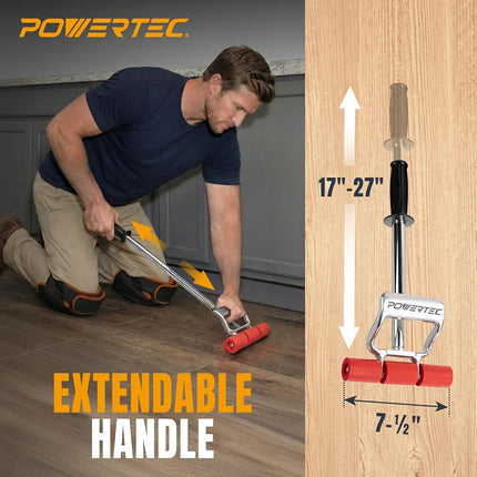 POWERTEC Extendable Floor and Wall Roller for Vinyl Flooring, Tile & Linoleum Roller with Extendable 17" to 27" Handle, 7.5" Wide for LVP, Veneer, Carpet, Wall Coverings, 1PK (71033V)