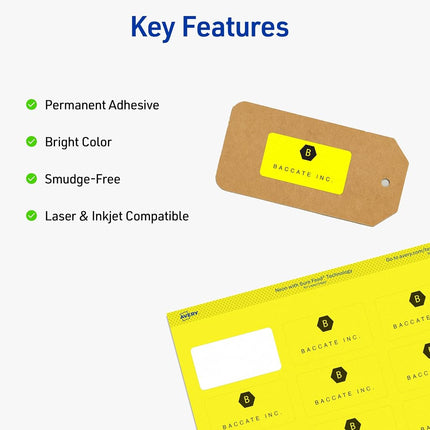 Avery Neon Address Labels with Sure Feed for Laser Printers, 1 x 2 5/8", 750 Yellow Stickers (5972)