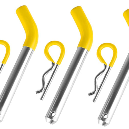 MaxxHaul 50565 3 Pack Trailer Hitch Pin & Clip with Rubber-Coated Vinyl Yellow Grip, 5/8" Diameter, Fits 2" Receiver