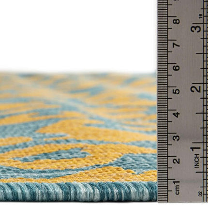 Unique Loom Outdoor Safari Collection Area Rug - Leopard (2' x 7' 10" Runner, Blue Yellow/Blue)