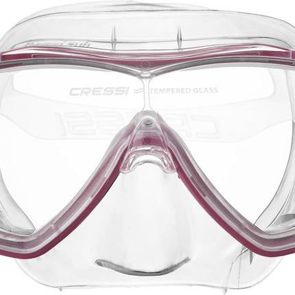 Cressi Single Lens Mask & Snorkel Set - Tempered Glass Diving Mask - Snorkel Set Adults for Pools & Sea - Quick-Adjust Buckles for Scuba Diving Equipment - Transparent/Pink - Combo Set