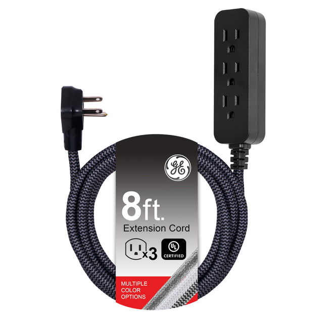 GE 3-Outlet Power Strip Surge Protector, 8 Ft Brai